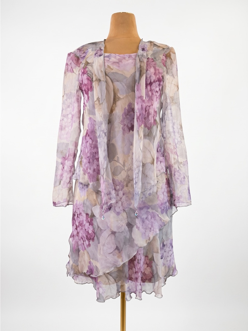 Vtg Ursula of Switzerland 2-Piece Watercolor Hydrangea Midi Dress - Picture 2 of 15